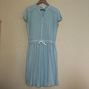 Free People Beach Light Blue Midi Dress with Button Accents & Tie Waist